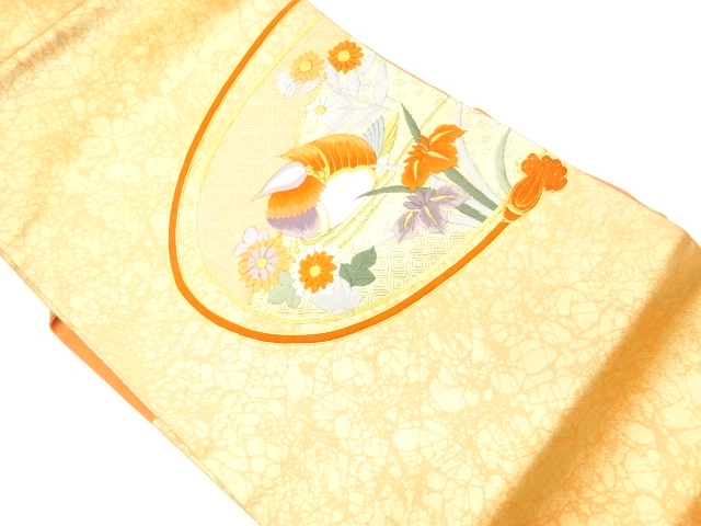 JAPANESE KIMONO / VINTAGE NAGOYA OBI / EMBROIDERY / BIRD & AUTUMN FLOWERS